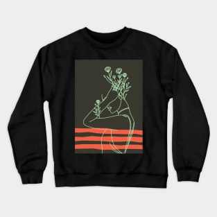 Lineart woman with flowers on her head Crewneck Sweatshirt